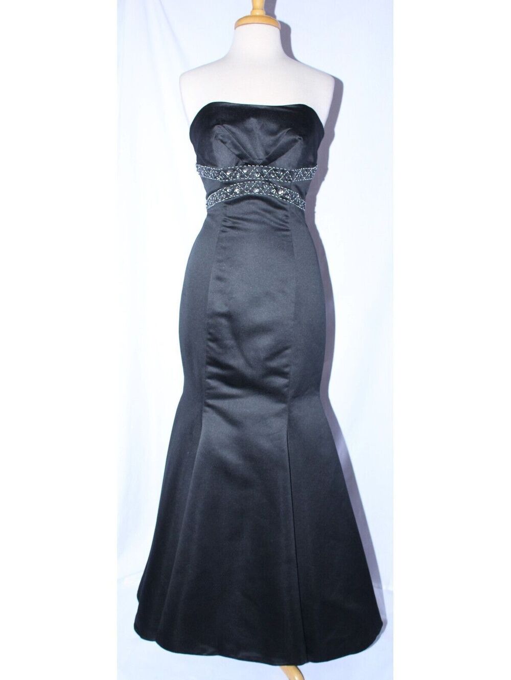 Juliet #1039 Floor Length Satin Formal Fit & Flare Prom Gown-Size XS-BLACK-NWT